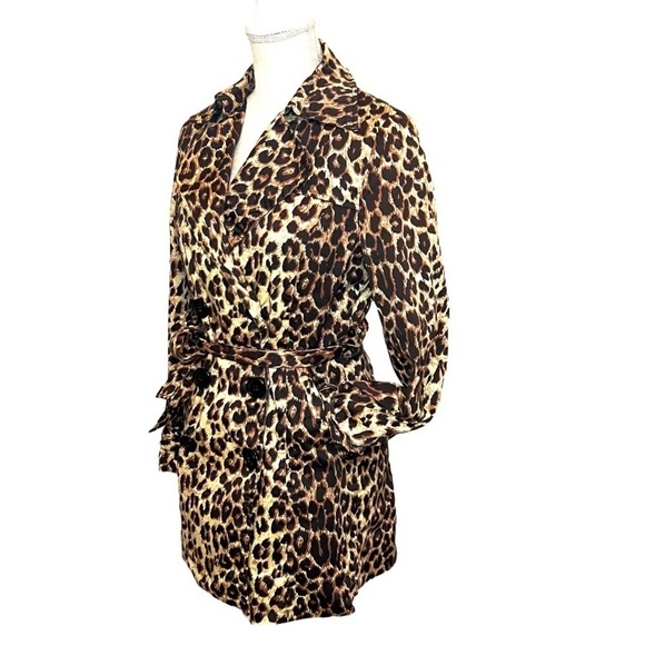 Vertigo Paris double breasted tie belt cheetah print trench coat Size M - Picture 1 of 11
